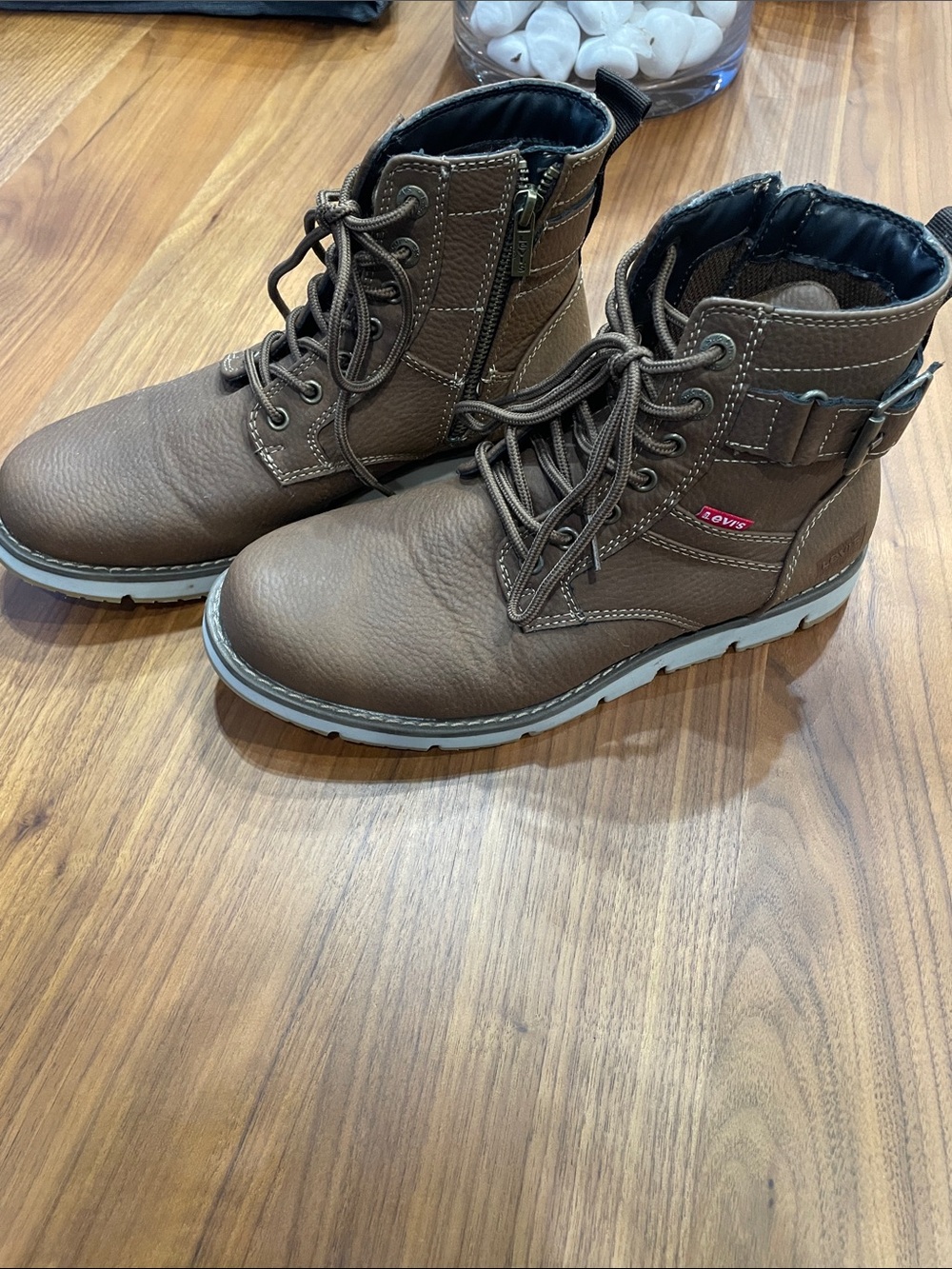 Levi's Young Mens Dark Brown Lace-Up Ankle Boots with Side Zip